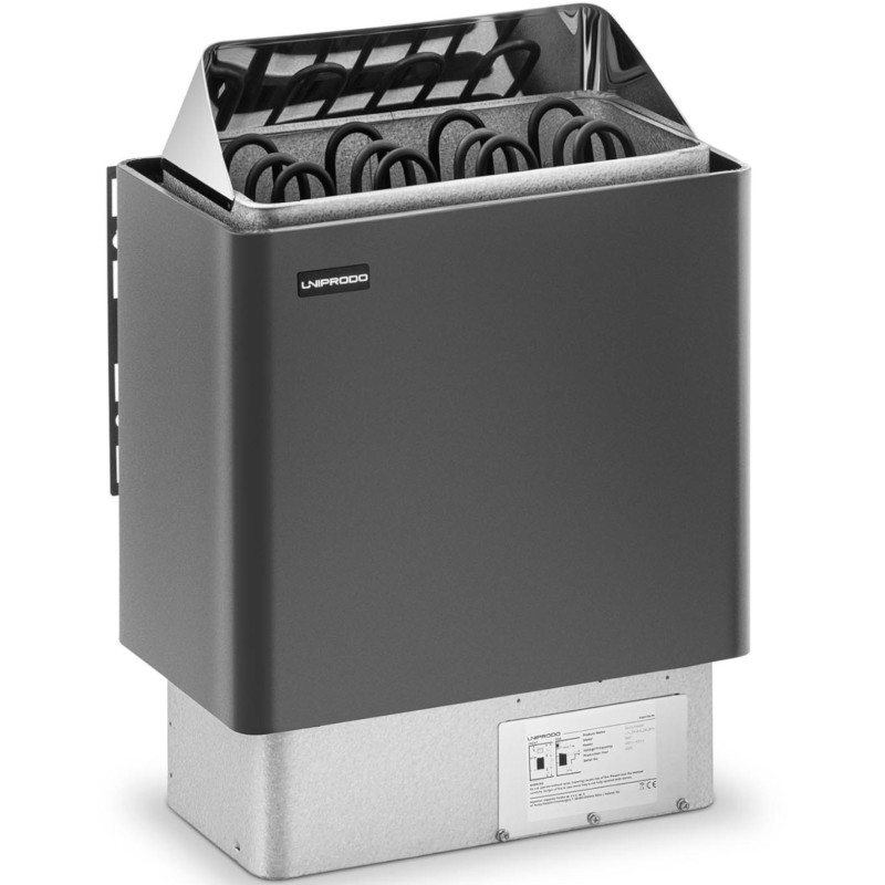 Elektrinė pirties krosnelė 5-9 m3 iki 110C 400 V 6 kW juoda ir sidabrinė