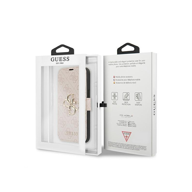 Guess 4G Big Metal Logo dėklas, skirtas iPhone 13 Pro / iPhone 13 - rožinis
