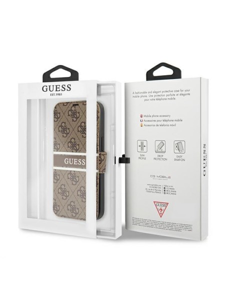 Guess 4G Stripe dėklas iPhone 13 mini - rudas Guess 4G Stripe dėklas iPhone 13 mini - rudas