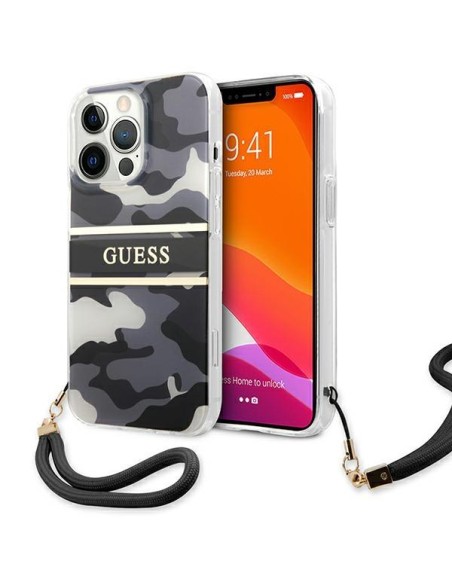 Guess Camo Strap Collection dėklas, skirtas iPhone 13 Pro / iPhone 13 - juodas