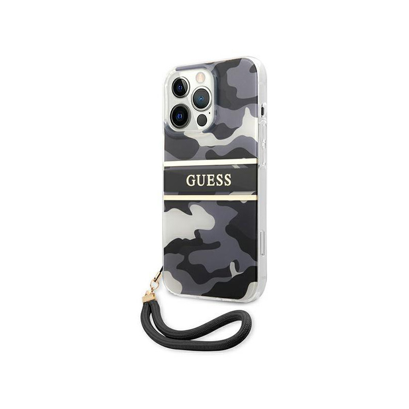 Guess Camo Strap Collection dėklas, skirtas iPhone 13 Pro / iPhone 13 - juodas