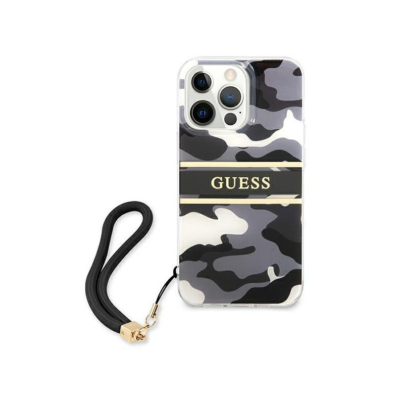 Guess Camo Strap Collection dėklas, skirtas iPhone 13 Pro / iPhone 13 - juodas