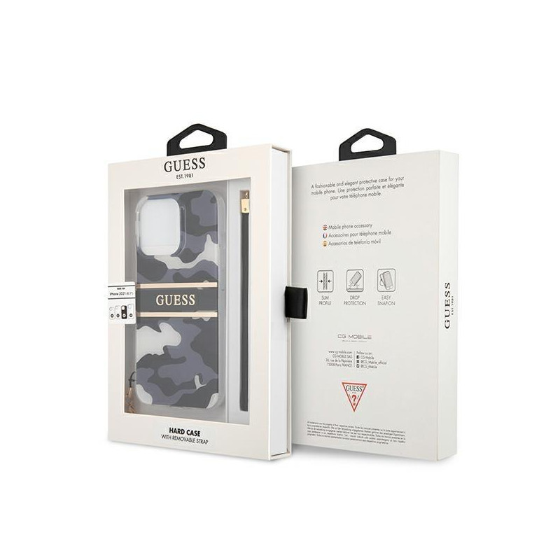 Guess Camo Strap Collection dėklas, skirtas iPhone 13 Pro / iPhone 13 - juodas