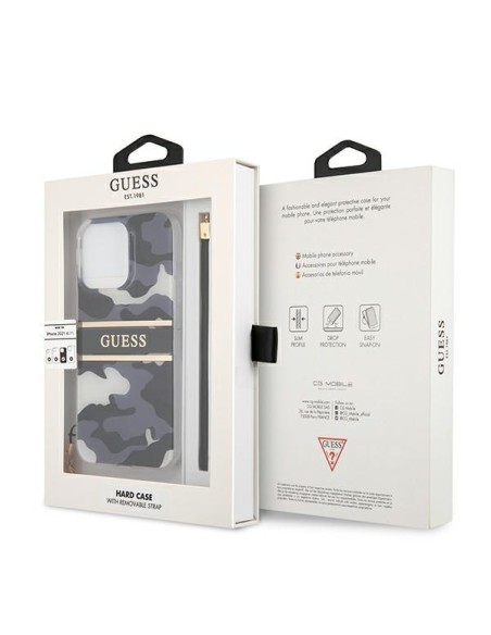 Guess Camo Strap Collection dėklas, skirtas iPhone 13 Pro / iPhone 13 - juodas