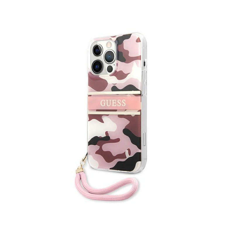 Guess Camo Strap Collection dėklas, skirtas iPhone 13 Pro / iPhone 13 - rožinis