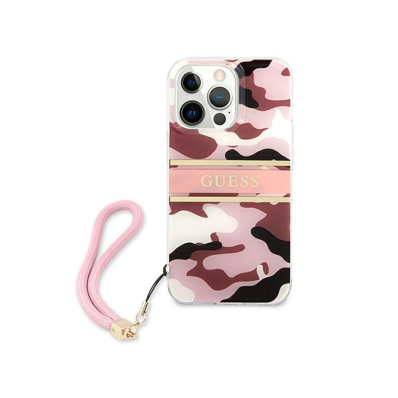 Guess Camo Strap Collection dėklas, skirtas iPhone 13 Pro / iPhone 13 - rožinis