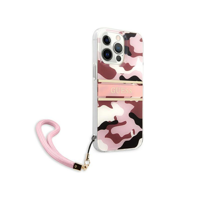 Guess Camo Strap Collection dėklas, skirtas iPhone 13 Pro / iPhone 13 - rožinis