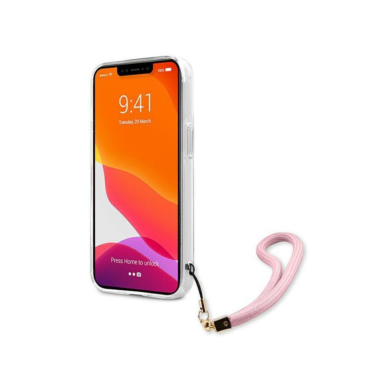 Guess Camo Strap Collection dėklas, skirtas iPhone 13 Pro / iPhone 13 - rožinis