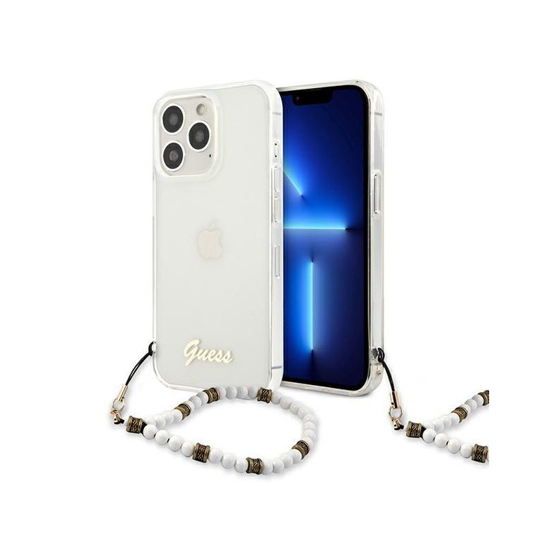 Guess White Pearl dėklas, skirtas iPhone 13 Pro / iPhone 13 - skaidrus