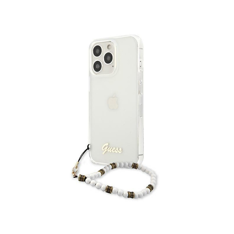Guess White Pearl dėklas, skirtas iPhone 13 Pro / iPhone 13 - skaidrus