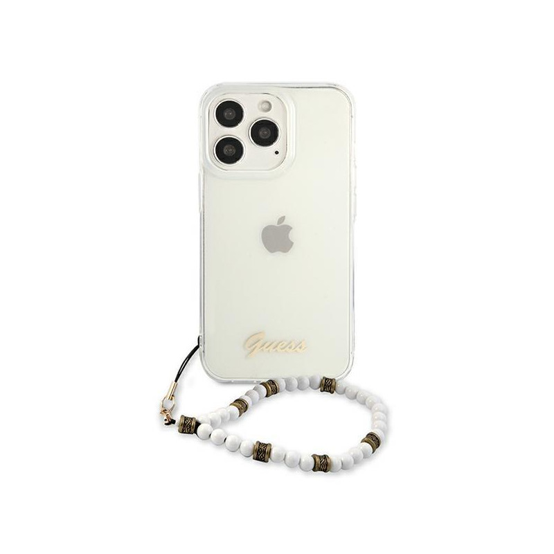 Guess White Pearl dėklas, skirtas iPhone 13 Pro / iPhone 13 - skaidrus