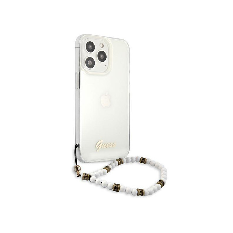 Guess White Pearl dėklas, skirtas iPhone 13 Pro / iPhone 13 - skaidrus