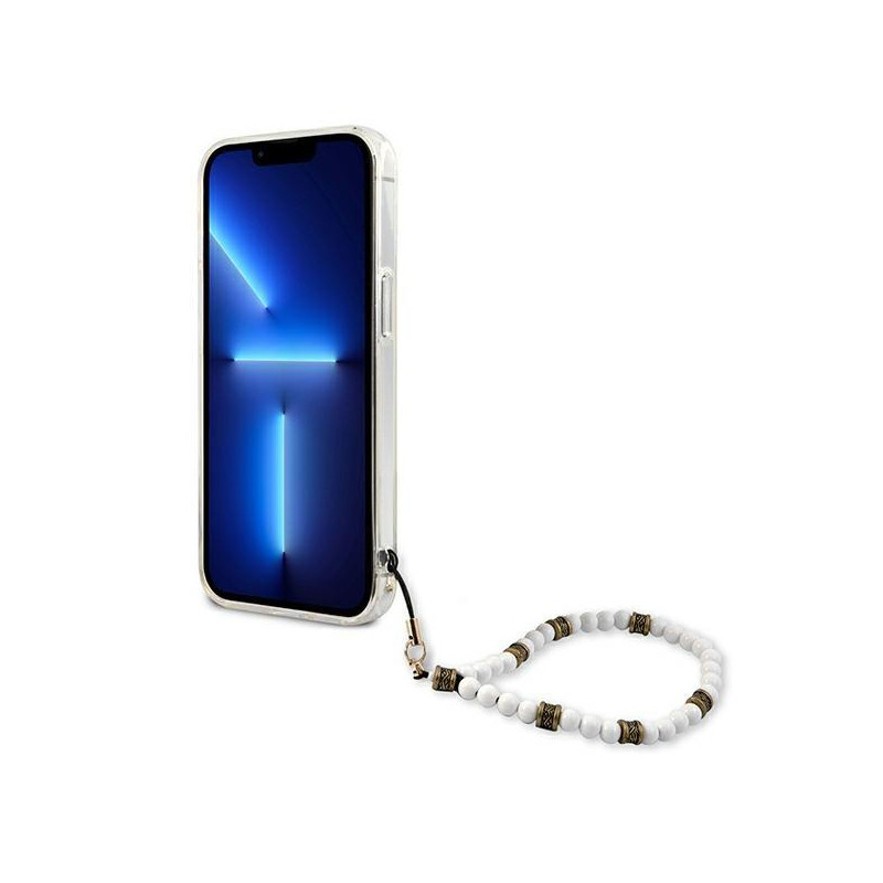 Guess White Pearl dėklas iPhone 13 - skaidrus