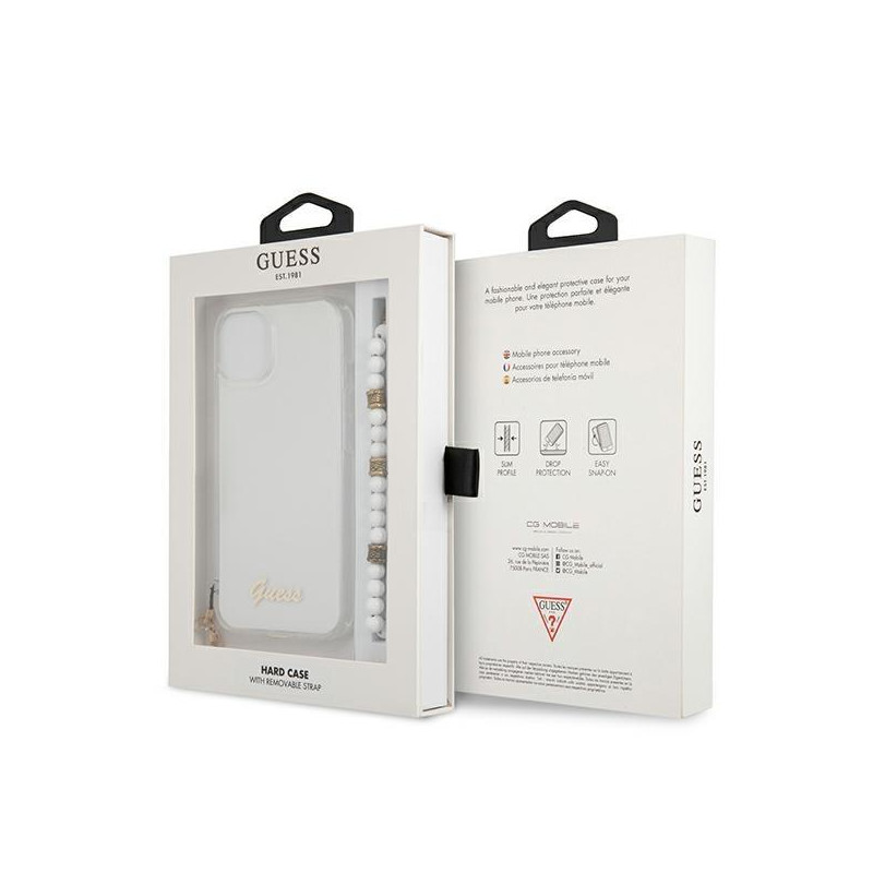 Guess White Pearl dėklas iPhone 13 - skaidrus