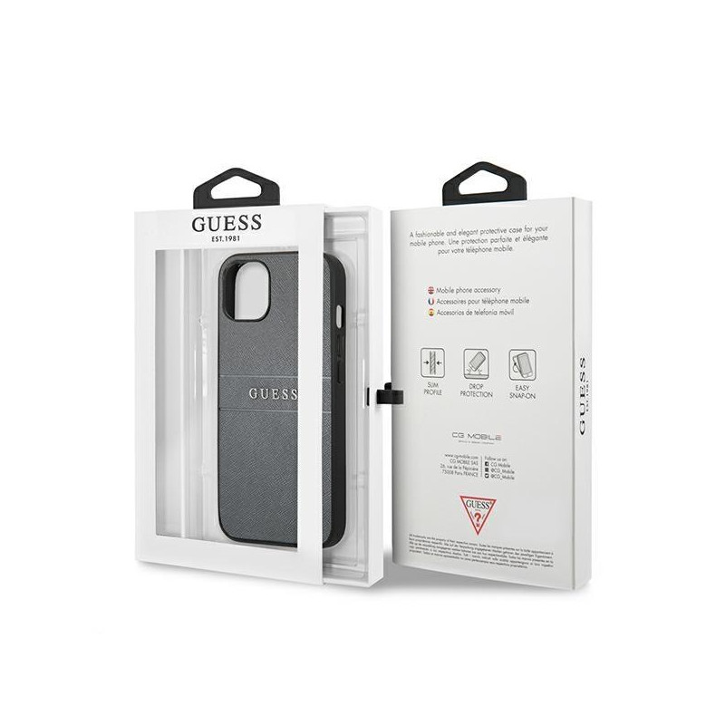 Guess GUHCP13MPSASBGR iPhone 13 6.1" pilka/ pilka Saffiano dirželis