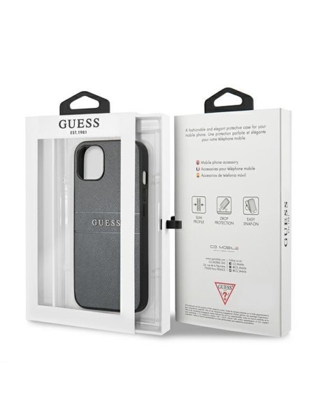 Guess GUHCP13MPSASBGR iPhone 13 6.1" pilka/ pilka Saffiano dirželis Guess GUHCP13MPSASBGR iPhone 13 6.1" pilka/ pilka Saffiano dirželis