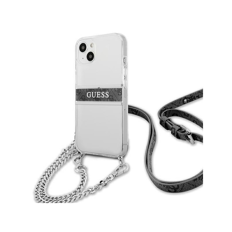 Guess 4G Grey Strap Silver Chain dėklas iPhone 13 mini - skaidrus