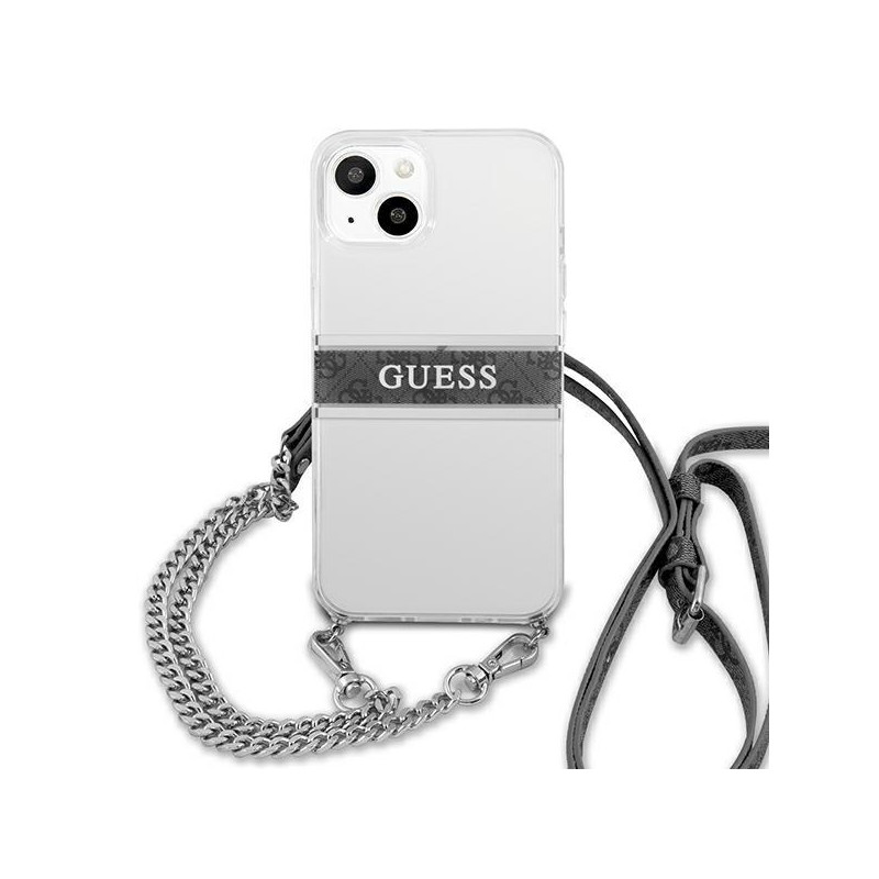 Guess 4G Grey Strap Silver Chain dėklas iPhone 13 mini - skaidrus