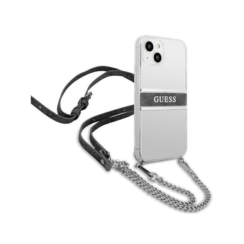 Guess 4G Grey Strap Silver Chain dėklas iPhone 13 mini - skaidrus