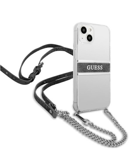 Guess 4G Grey Strap Silver Chain dėklas iPhone 13 mini - skaidrus Guess 4G Grey Strap Silver Chain dėklas iPhone 13 mini - skaidrus