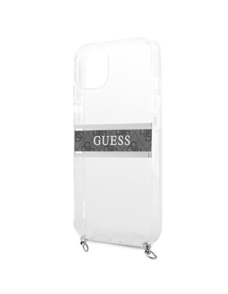 Guess 4G Grey Strap Silver Chain dėklas iPhone 13 mini - skaidrus Guess 4G Grey Strap Silver Chain dėklas iPhone 13 mini - skaidrus