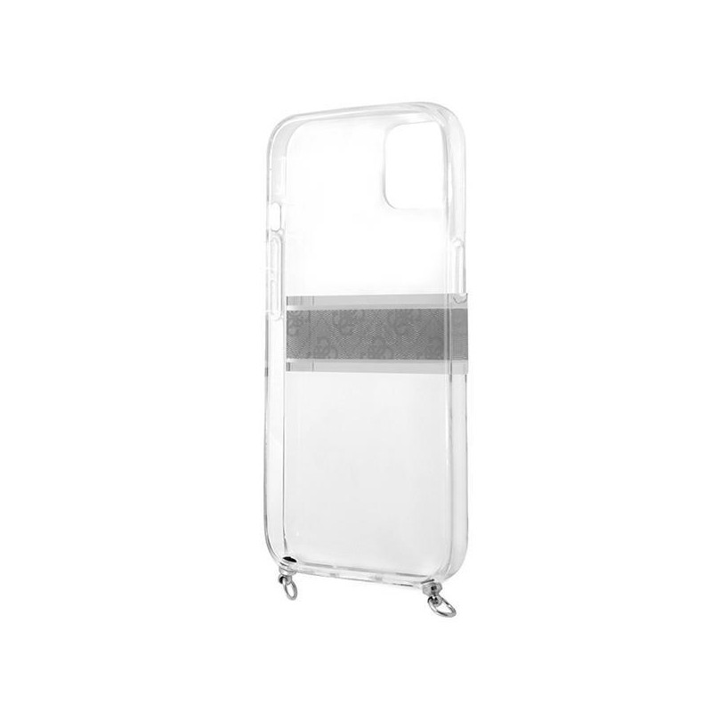 Guess 4G Grey Strap Silver Chain dėklas iPhone 13 mini - skaidrus