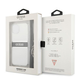 Guess 4G Grey Strap Silver Chain dėklas iPhone 13 mini - skaidrus