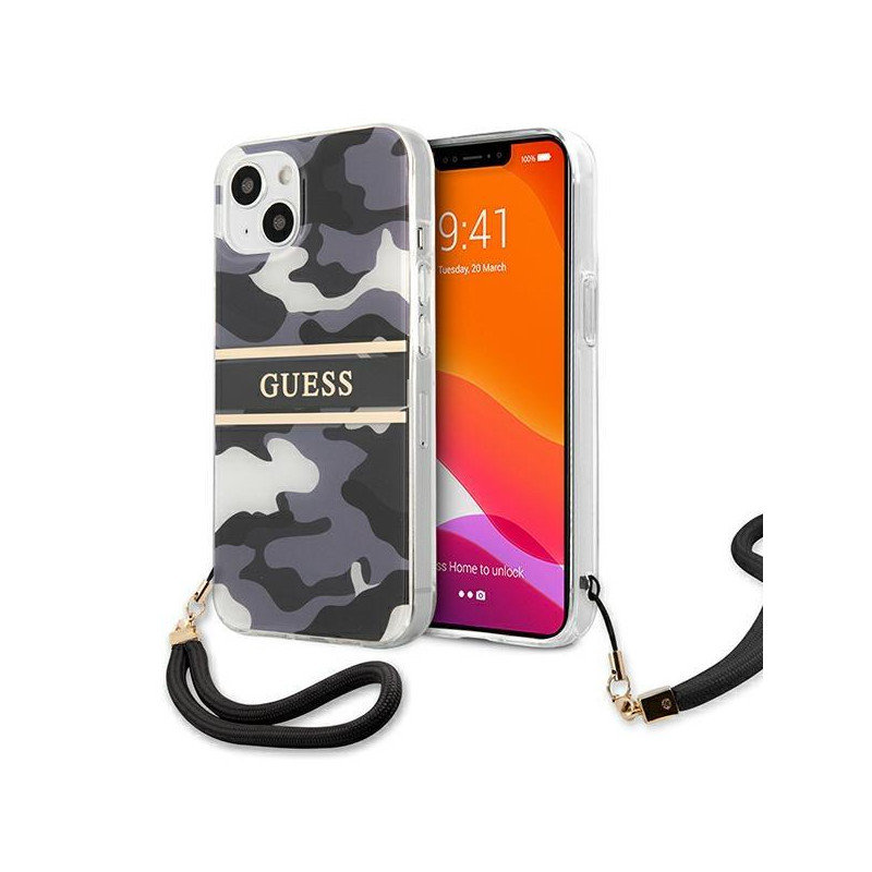Guess Camo Strap Collection dėklas iPhone 13 mini - juodas Guess Camo Strap Collection dėklas iPhone 13 mini - juodas