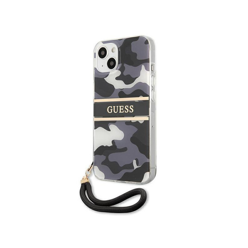 Guess Camo Strap Collection dėklas iPhone 13 mini - juodas
