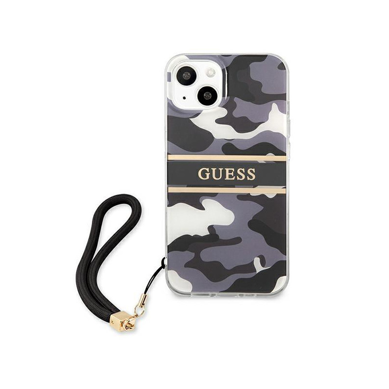 Guess Camo Strap Collection dėklas iPhone 13 mini - juodas