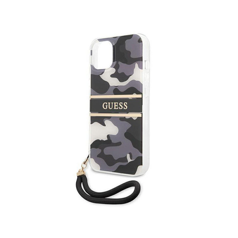Guess Camo Strap Collection dėklas iPhone 13 mini - juodas
