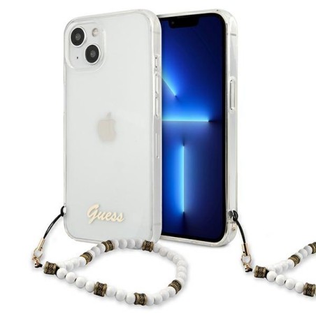 Guess White Pearl dėklas iPhone 13 mini - skaidrus