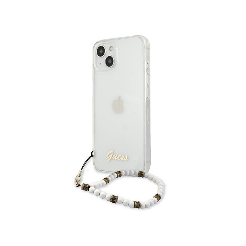 Guess White Pearl dėklas iPhone 13 mini - skaidrus