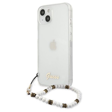 Guess White Pearl dėklas iPhone 13 mini - skaidrus