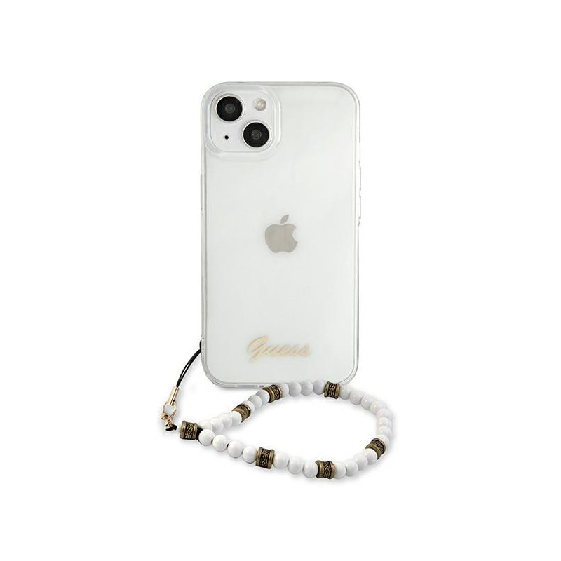 Guess White Pearl dėklas iPhone 13 mini - skaidrus