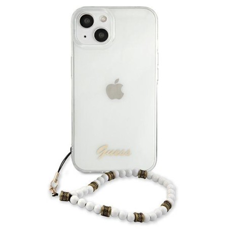 Guess White Pearl dėklas iPhone 13 mini - skaidrus
