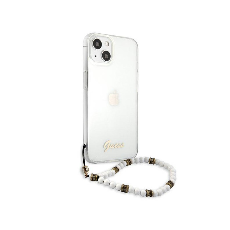 Guess White Pearl dėklas iPhone 13 mini - skaidrus