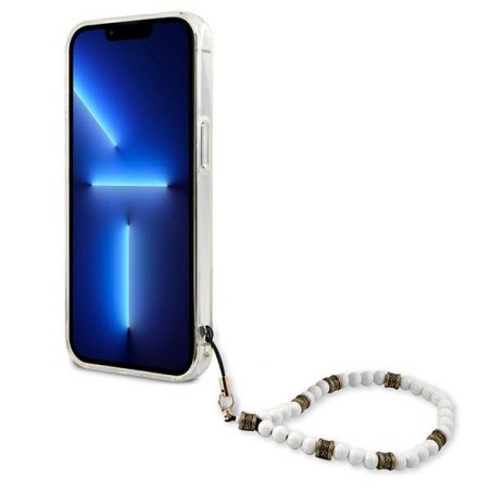 Guess White Pearl dėklas iPhone 13 mini - skaidrus