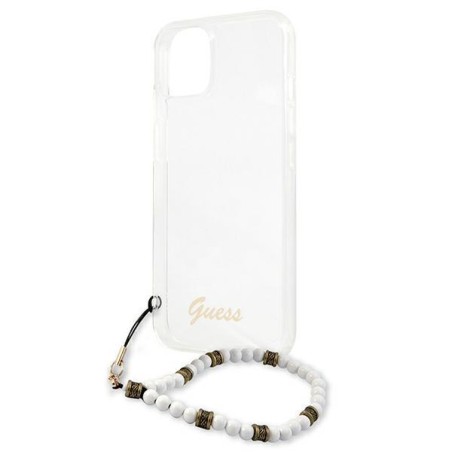 Guess White Pearl dėklas iPhone 13 mini - skaidrus