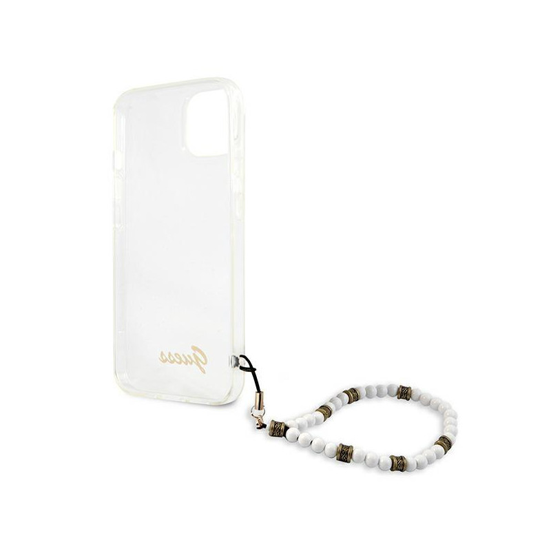 Guess White Pearl dėklas iPhone 13 mini - skaidrus