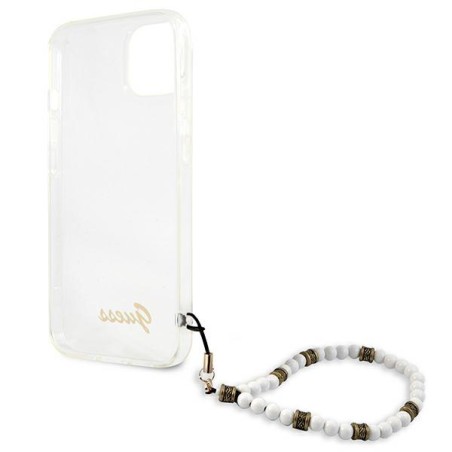 Guess White Pearl dėklas iPhone 13 mini - skaidrus