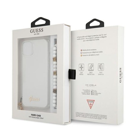Guess White Pearl dėklas iPhone 13 mini - skaidrus