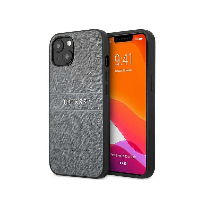 Guess Saffiano Strap dėklas iPhone 13 mini - pilkas Guess Saffiano Strap dėklas iPhone 13 mini - pilkas