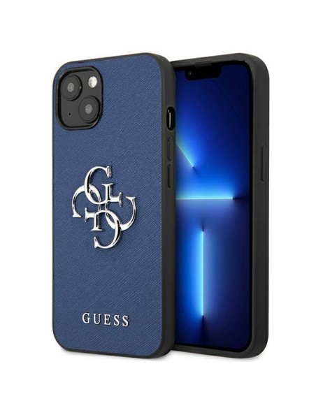 Guess Saffiano 4G metalinis logotipo dėklas iPhone 13 mini - mėlynas Guess Saffiano 4G metalinis logotipo dėklas iPhone 13 mini - mėlynas