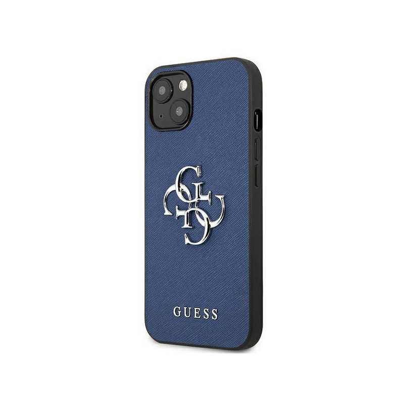 Guess Saffiano 4G metalinis logotipo dėklas iPhone 13 mini - mėlynas