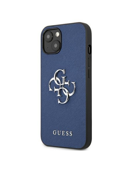 Guess Saffiano 4G metalinis logotipo dėklas iPhone 13 mini - mėlynas Guess Saffiano 4G metalinis logotipo dėklas iPhone 13 mini - mėlynas