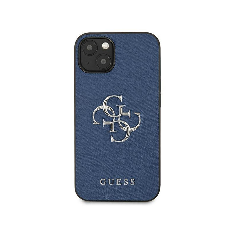 Guess Saffiano 4G metalinis logotipo dėklas iPhone 13 mini - mėlynas