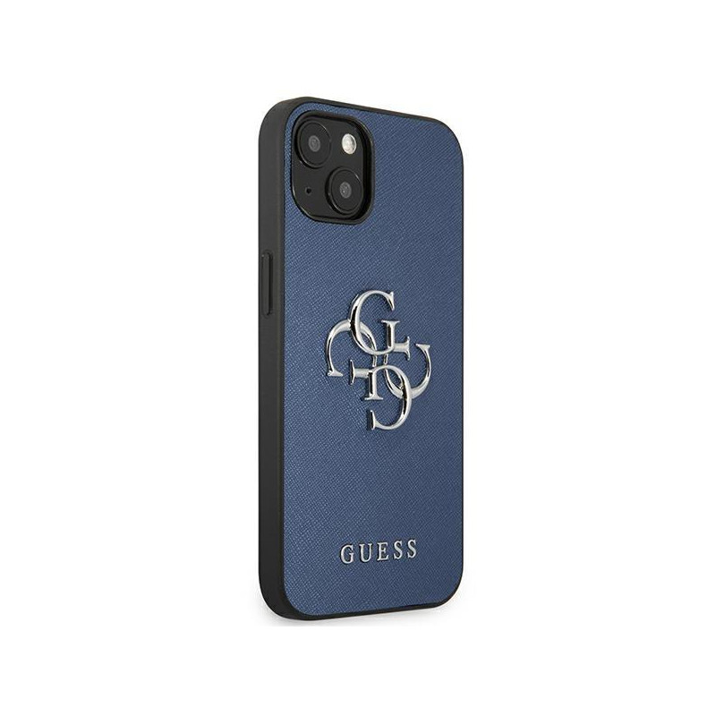 Guess Saffiano 4G metalinis logotipo dėklas iPhone 13 mini - mėlynas