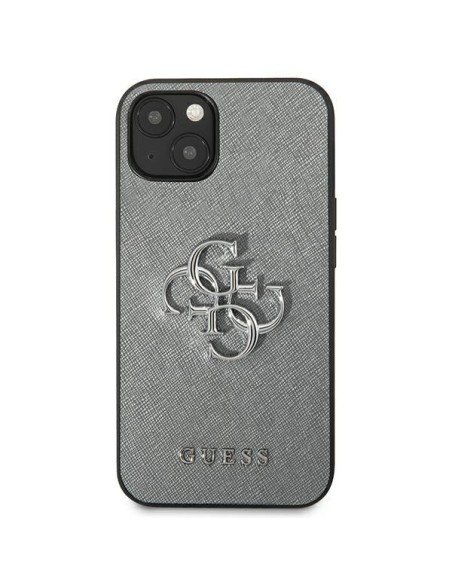 Guess Saffiano 4G metalinis logotipo dėklas iPhone 13 mini - pilkas Guess Saffiano 4G metalinis logotipo dėklas iPhone 13 mini - pilkas