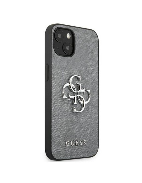 Guess Saffiano 4G metalinis logotipo dėklas iPhone 13 mini - pilkas Guess Saffiano 4G metalinis logotipo dėklas iPhone 13 mini - pilkas